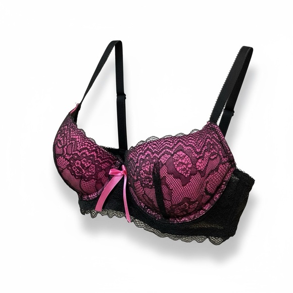 Nwt rene rofe strapless Pink & Black Lace Bra size 34A - Picture 1 of 4